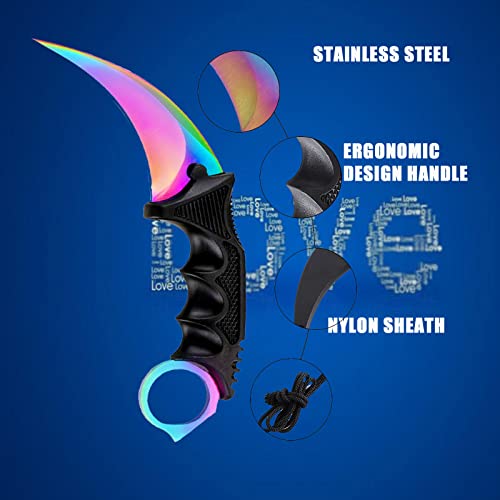 Karambit Knife - Stainless Steel Fixed Blade with Sheath - Multicolour