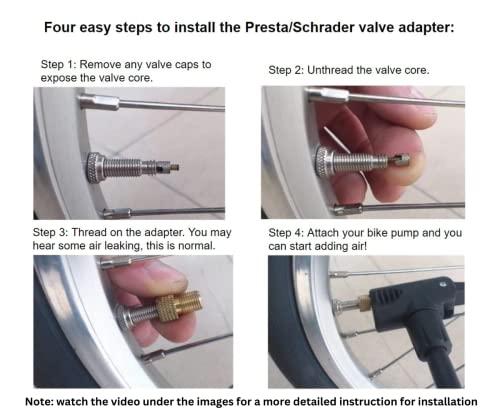 Presta to Schrader Valve Adapter for Bike Tires - Brass, 5 Pieces