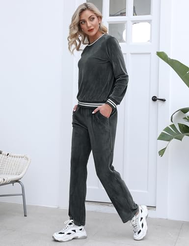 Totatuit Women's Velour Sweatsuit Set Dark Gray Small - 2 Piece Sport Tracksuit with Pockets