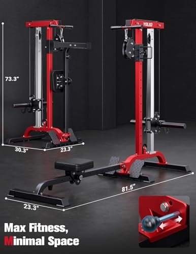 Adjustable Rowing Cable Machine & LAT Pulldown Station - Black-Red
