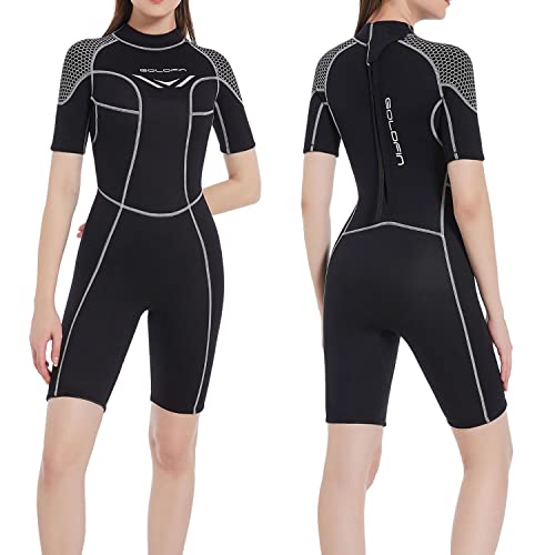 GoldFin Women Shorty Wetsuit 3mm Neoprene Back Zip - Black, Medium