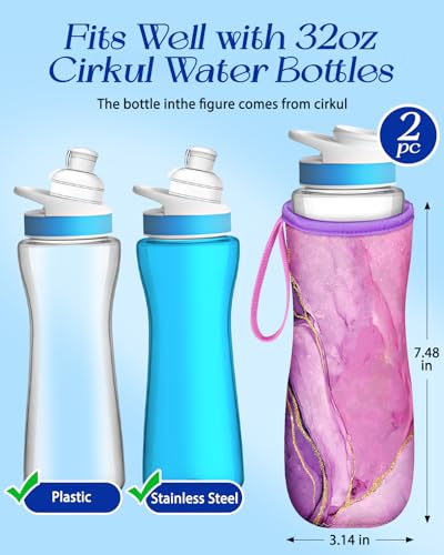 Toykee 32 oz Water Bottle Sleeve for Cirkul with Handle Strap - Blue Purple 2 Pack