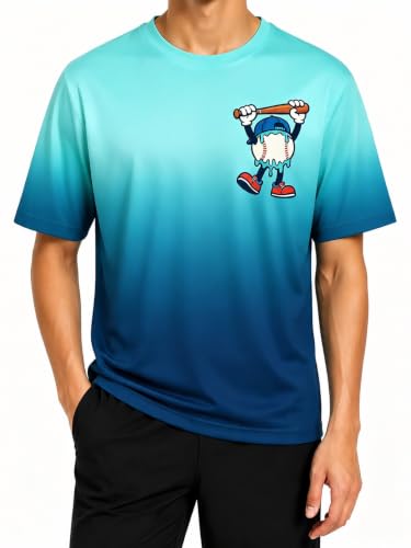 Lovekider Boys Gradient Graphic T-Shirt, Short Sleeve Sports Tee 9-10Y Baseball Batter