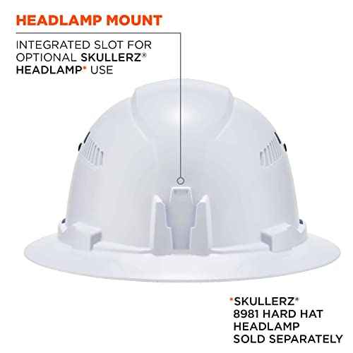 Vented Hard Hat , Full Brim Style, Ratchet Suspension, Class C, Ergodyne Skullerz 8973,White