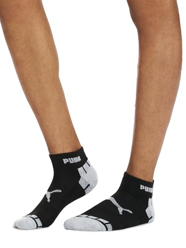 PUMA Men's Quarter Crew Socks 6 Pack Black/Grey Size 10-13
