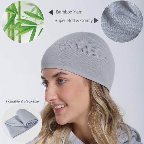 Bamboo Skull Cap Beanie Hat – Sweat-Wicking Sleep Cap, 2 Pack (One Size, Black/Grey) – BIAOTN