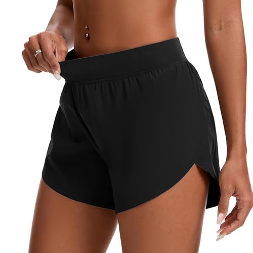 EZPERY Women's Small Black Mid-Waist Dolphin Athletic Shorts 4" Lightweight Gym Wear