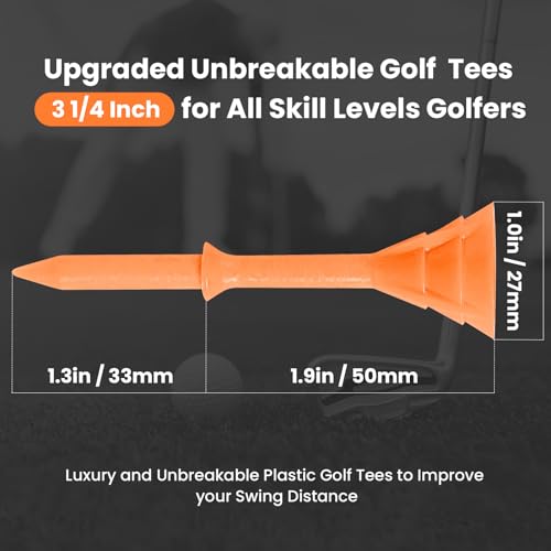 Unbreakable Plastic Golf Tees - 3 1/4 Inch, 20 Pack - Orange