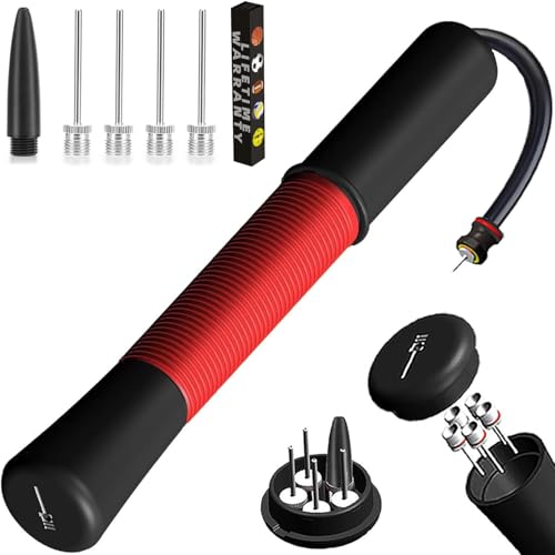 Ball Pump with Needle Storage & Extension Hose - Red