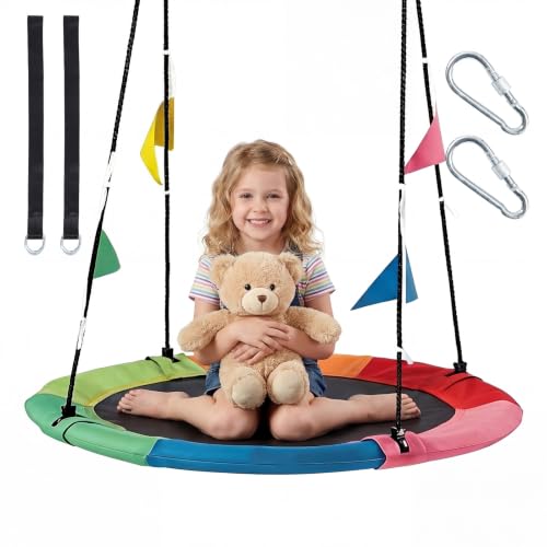 40 Inch Rainbow Saucer Tree Swing for Kids & Adults - Outdoor Fun