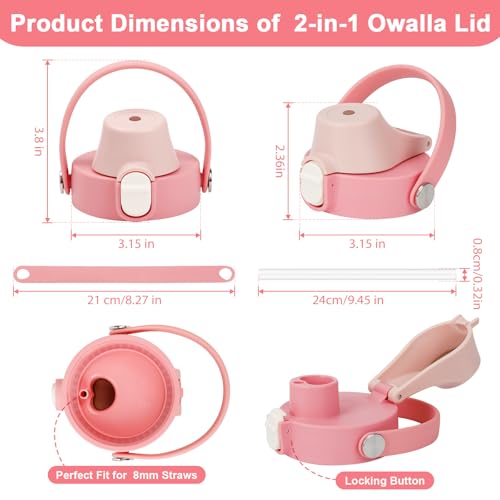 Pink Lid Replacement for Owala Freesip 16oz-40oz Bottles, Leak-Proof Cover with Straw
