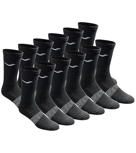 Saucony RunDry Mesh Ventilating Comfort Fit Crew Socks Large/Black (12 Pairs)
