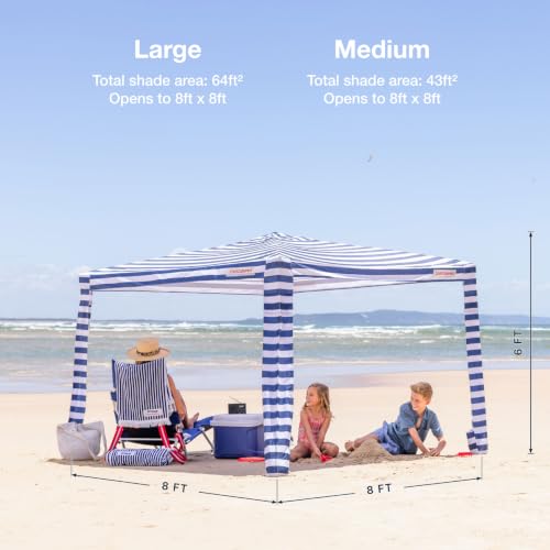 CoolCabana Beach Shade Tent - Easy Setup, UPF 50+, 64ft² - Navy Stripes