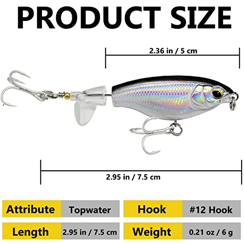 Topwater Bass Plopper Fishing Lures - 3PCS, 3.6" & 0.46oz