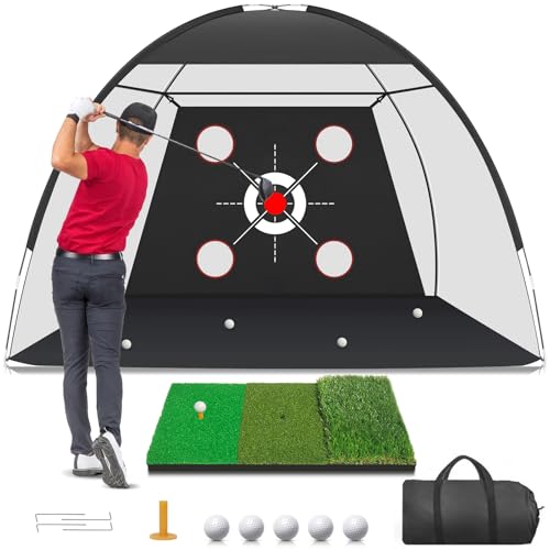 10x7FT Golf Net with Practice Mat - Indoor/Outdoor Training Aid