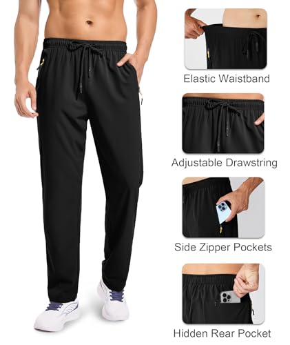Zoofly Men's Black Athletic Jogger Pants - Breathable, Quick Dry, Water Resistant, Large