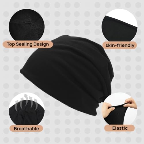 Cotton Slouchy Beanie Hat - Chemo Headwear for Night Use - Grey + Navy Blue