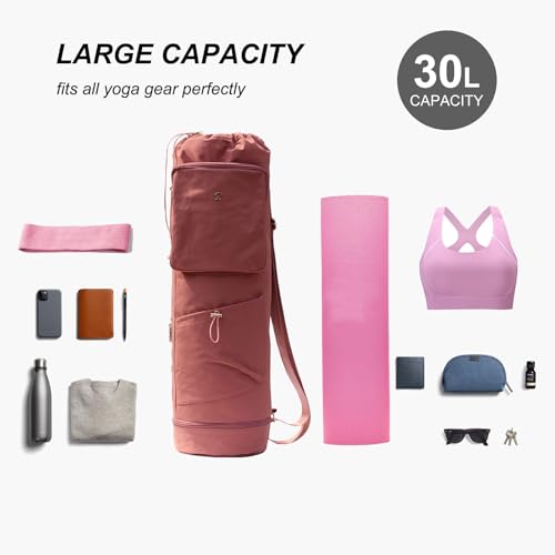 Yoga Mat Bag - Multi Pocket Drawstring Carrier - Nylon Pink