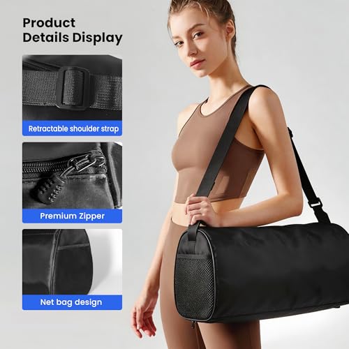 Small Gym Bag for Travel - Lightweight Waterproof Duffel - 15 Inches Black