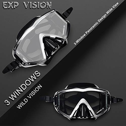 Adult Pano 3 Tempered Glass Scuba Diving Mask - Black