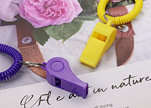 Loud Plastic Sport Whistle Set with Stretchable Wrist Keychains - 6 Colors