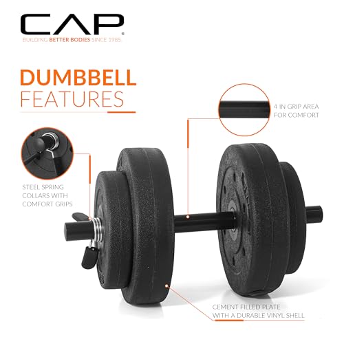 CAP 40 lb Adjustable Cement Dumbbell Set – Vinyl-Coated Plates, 14in Handles