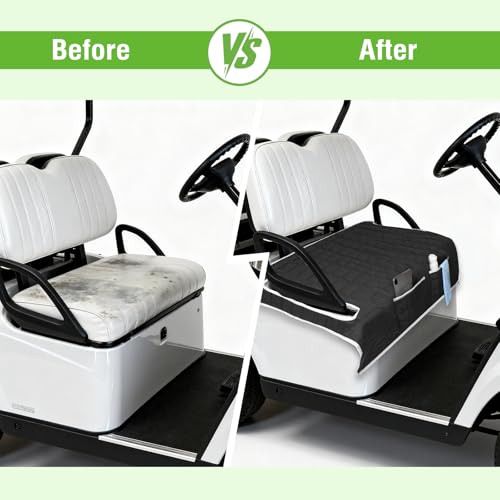 Golf Cart Seat Cover - Universal Non-Slip Protector with Storage Pockets - Black Without Ears 51" x 30.5"