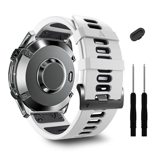 26mm Silicone Sport Watch Bands for Garmin Tactix 8/Fenix 8 - White/Black