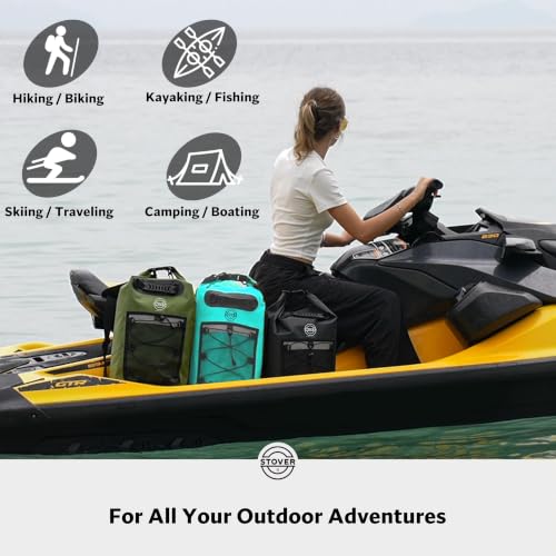 STOVER 25L Waterproof Dry Backpack with Phone Case - Teal, Floating, Heavy-Duty for Kayaking, Hiking, Camping