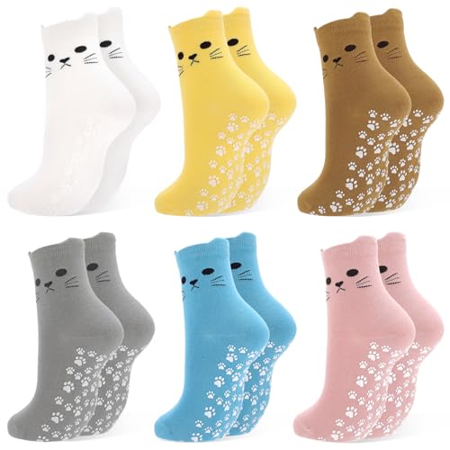 Cat Paw Grip Socks for Women - 5 Pack in Multiple Colors