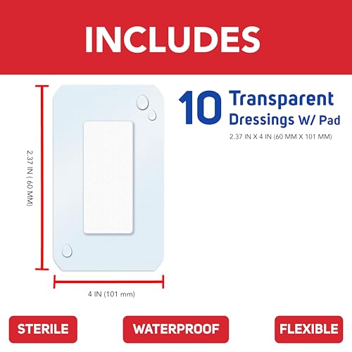 Waterproof Transparent Dressing Pad - 2.375" x 4", 10 Count