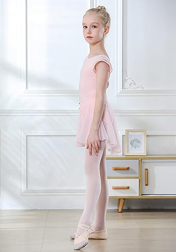 Ballet Leotard with Skirt for Girls - Flutter Sleeve, Criss-Cross Back, 6-8 Years / Pink