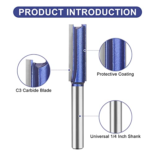 Professional Double Flute Straight Router Bits 1/4 Inch Shank, Flush Trim Router Bit Set, Cutting Diameter Respectively 1/4", 5/16", 3/8", 1/2".