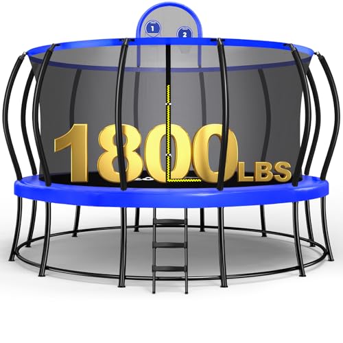 16FT Trampoline with Safety Enclosure Net & Non-Slip Ladder - Sky Blue