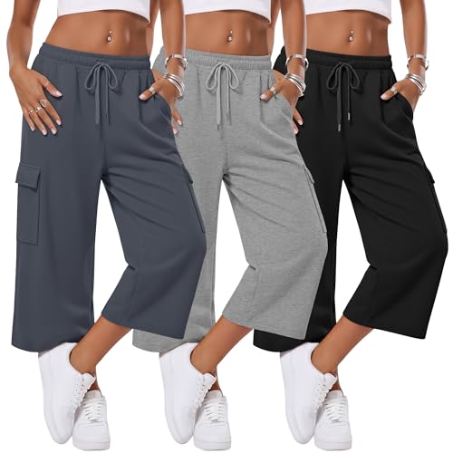 JoyMotion 3 Pack Women’s Cargo Capris Gray/Blue, Light Gray, Black X-Large