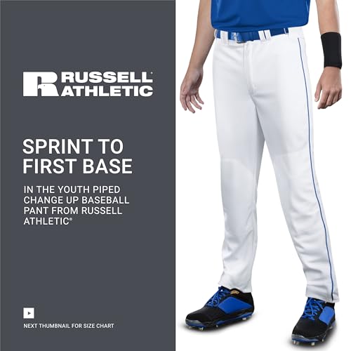 Russell Athletic Boys Youth Piped Baseball Pants - Large White/Royal