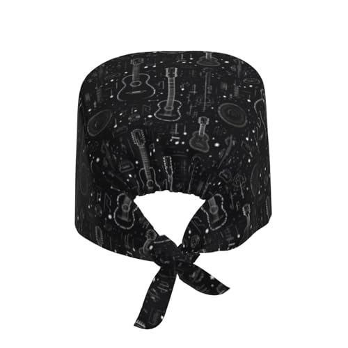 Cool Black Guitar Print Scrub Caps for Men and Women - Adjustable