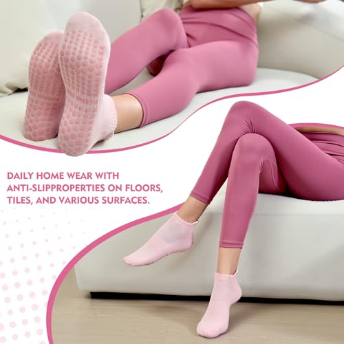 Non-Slip Pilates Yoga Socks for Women - Size 6-9 - Black, Pink, Grey