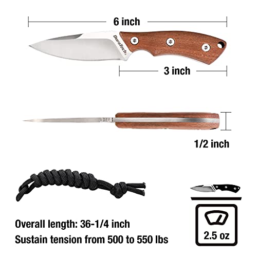 DURATECH 6-Inch Fixed Blade Neck Knife Full Tang, Wood Handle with