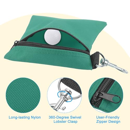 Golf Tee Pouch - Green Zipper Ball Bag with Clip