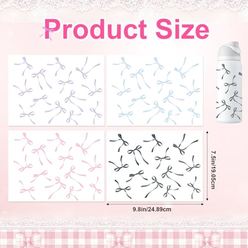 Bow Decals for Owala Bottle - 4 Pcs Transfer Stickers in Blue, Pink, Purple, Black