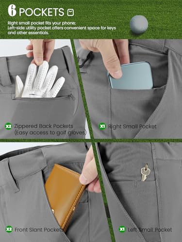 Flyplus Men's Water-Resistant Stretch Golf Pants with Tee Holders 34W x 30L Grey