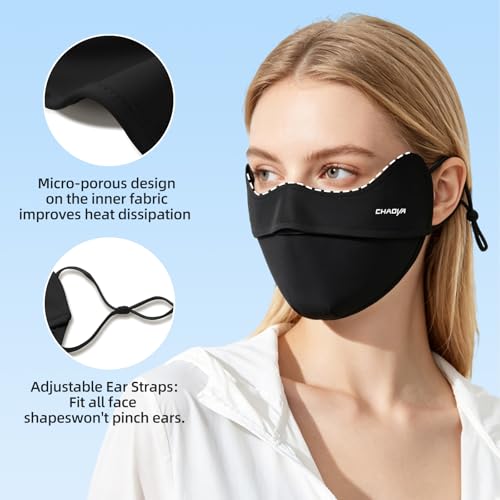 UPF 50+ UV Sun Protection Face Mask - Black, Breathable Cooling Cover