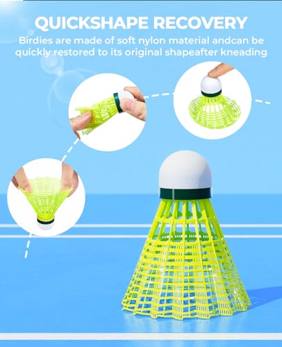 Yellow Nylon Badminton Shuttlecocks - 12 Pack for Outdoor Play