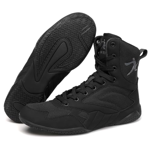 Mavonexa Men's Wrestling Shoes Black, High Top Non-Slip Training Sneakers - Size 10