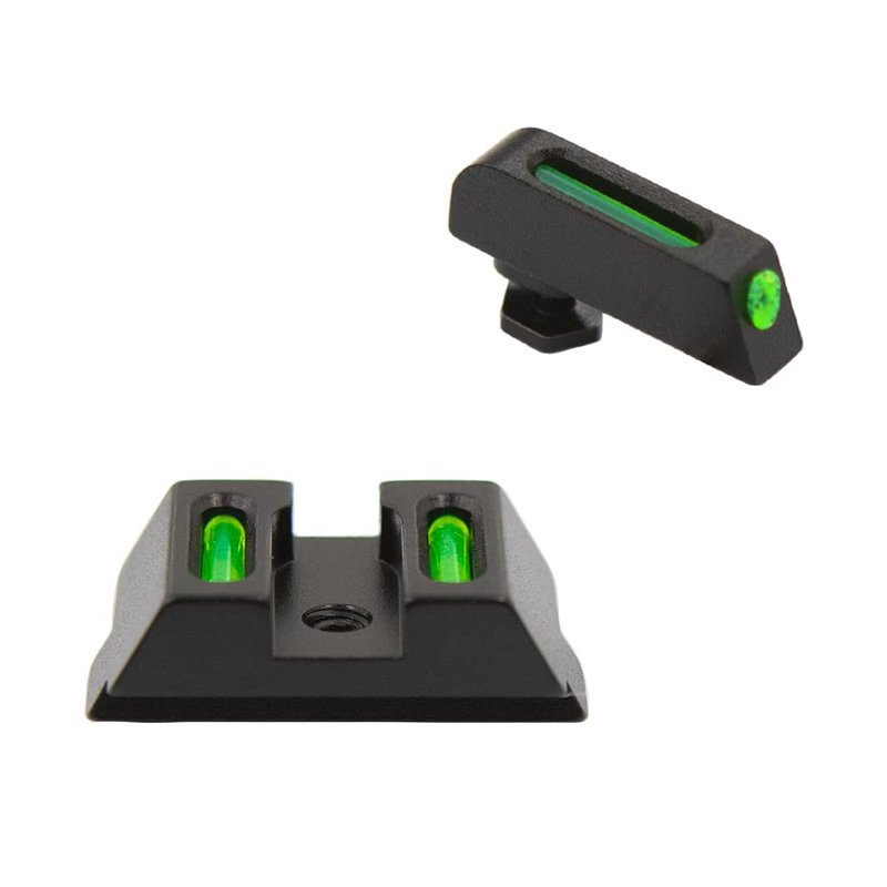 oupuntoe No-Tritium Fiber Optic Sights for Glock 17, 17L, 19, 22, 23, 24, 26, 27, 33, 34, 35, 38 and 39, Green Photoluminescent Outline for Outdoor