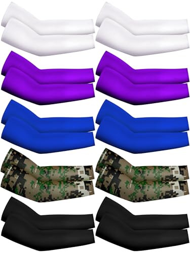 Geyoga Kids Arm Sleeves 10 Pairs UV Protection Ice Silk for Ages 2-4, Camouflage & Mixing Colors