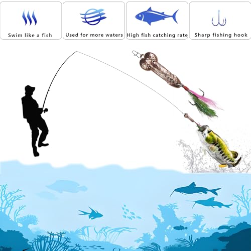 Funny Fishing Lure for Men - Glitter Metal Hook with Feathers, 2Pcs