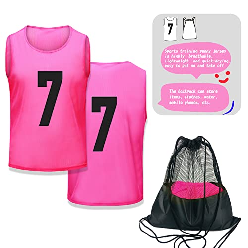 12 Pcs Soccer Pinnies for Youth and Adults - Numbered Mesh Scrimmage Vests