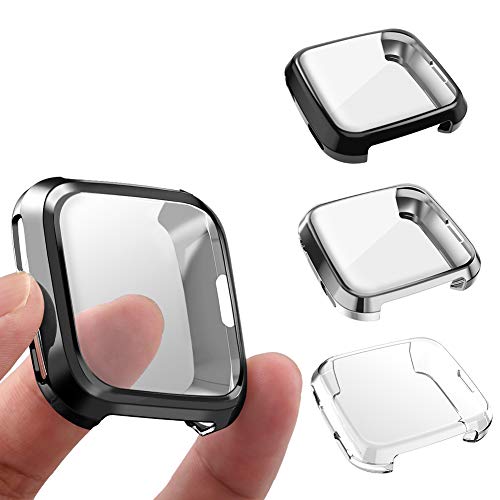 Screen Protector & Case for Fitbit Versa - Crystal Clear, Black, Silver
